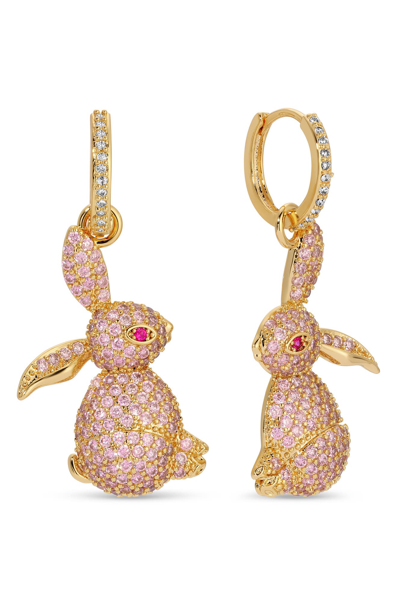 Happy Bunny Cubic Zirconia Drop Huggie Hoop Earrings