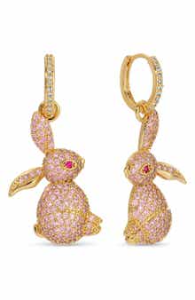 Happy Bunny Cubic Zirconia Drop Huggie Hoop Earrings