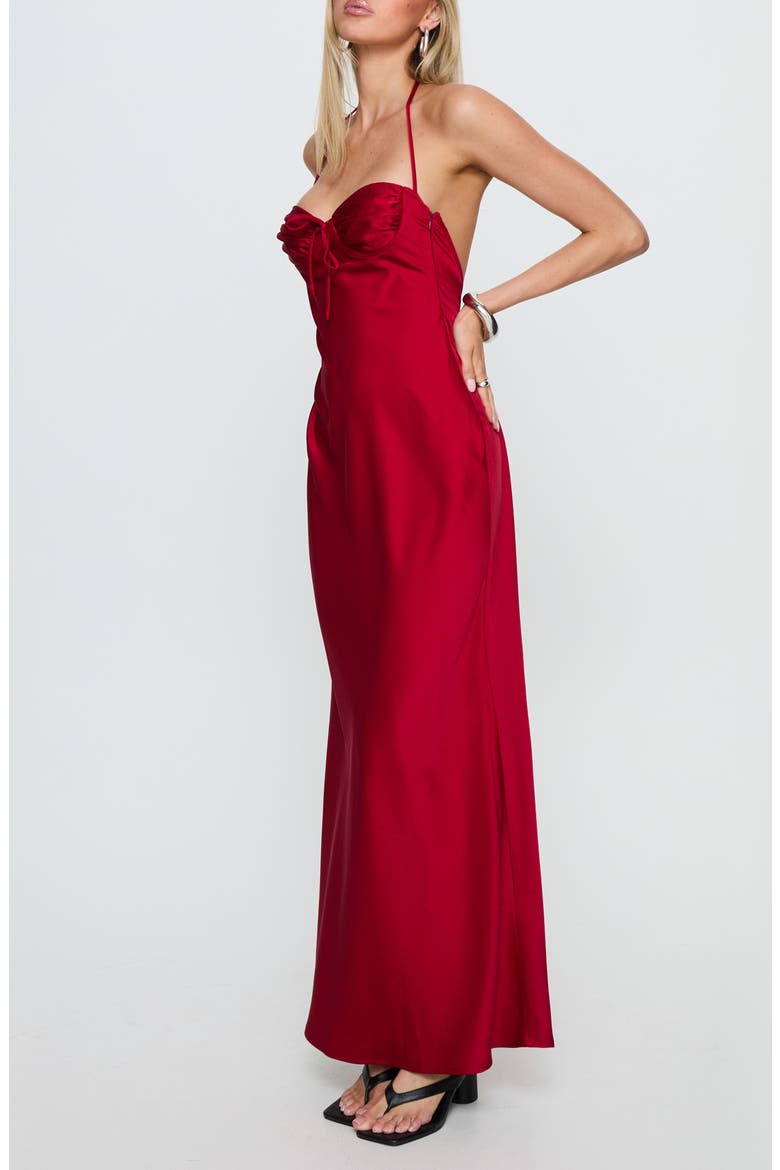 Costella Halter Satin Maxi Dress, Alternate, color, RED