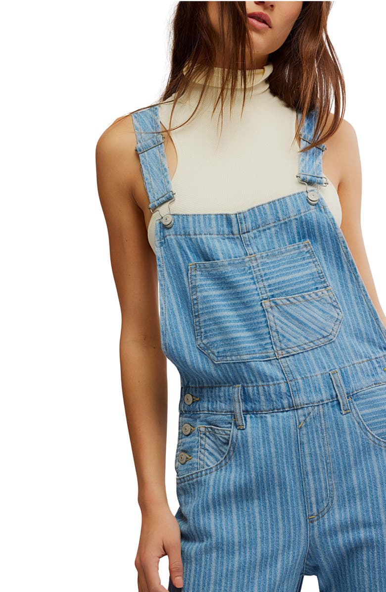 Free People Ziggy Stripe Denim Overalls, Alternate, color,