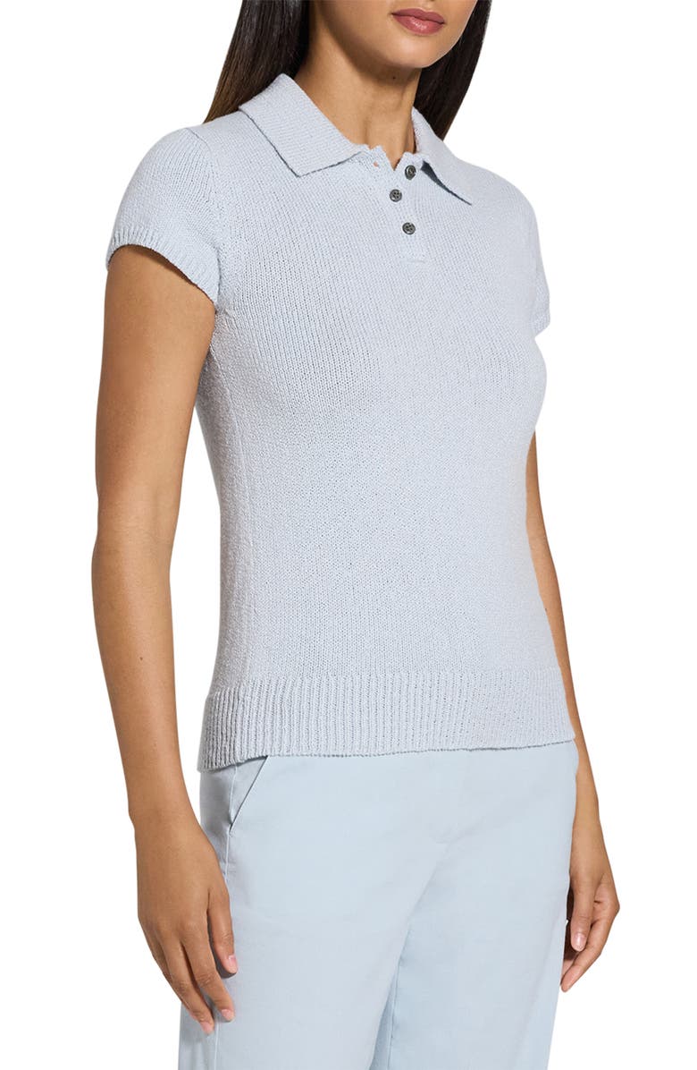 Theory Wave Bo Cap Sleeve Cotton & Merino Wool Polo Sweater, Alternate, color, Pearl Blue