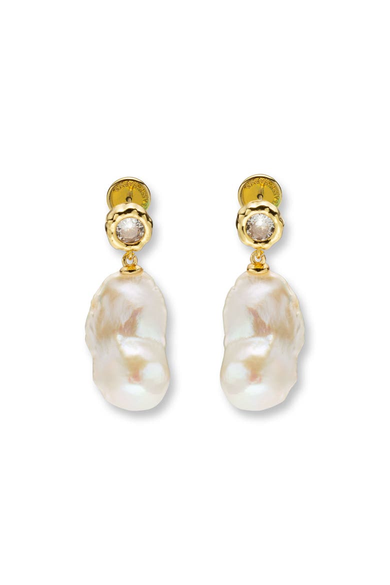 Skyler Freshwater Baroque Pearl Drop Earrings, Main, color, Gold/Clear