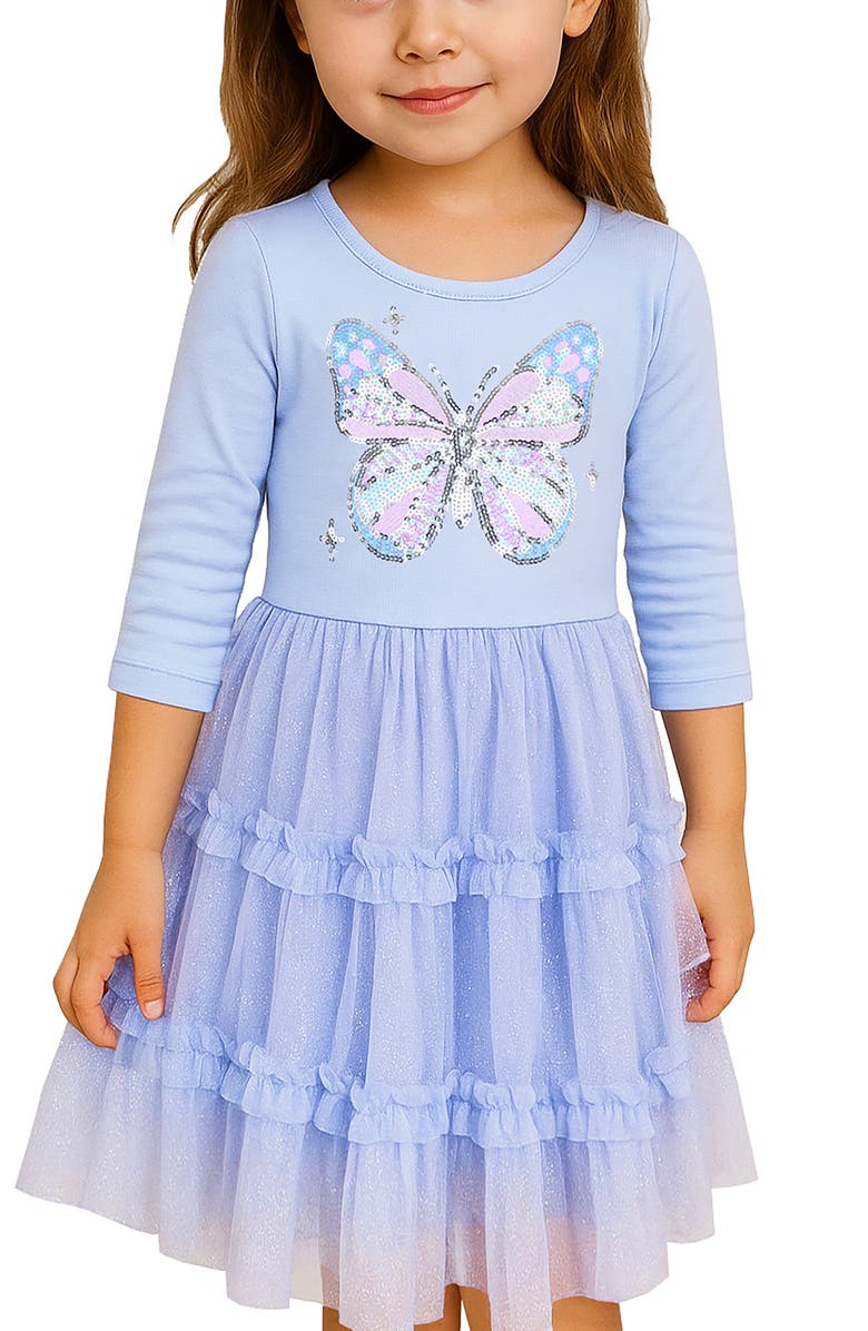 Zunie Kids' Butterfly Sequin Dress, Alternate, color, Periwinkle