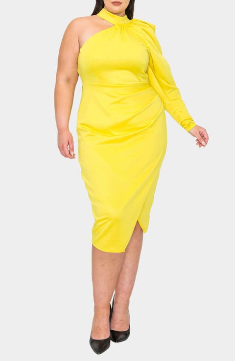 Gigi One-Shoulder Long Sleeve Midi Dress (Plus)