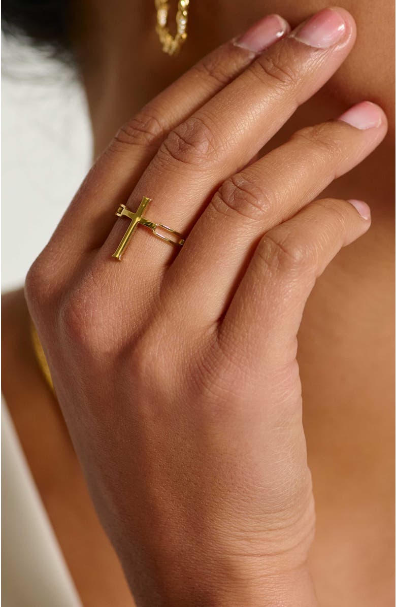 Rizen Jewelry Chain Breaker Cross Statement Ring, Alternate, color, 18K Gold Plated
