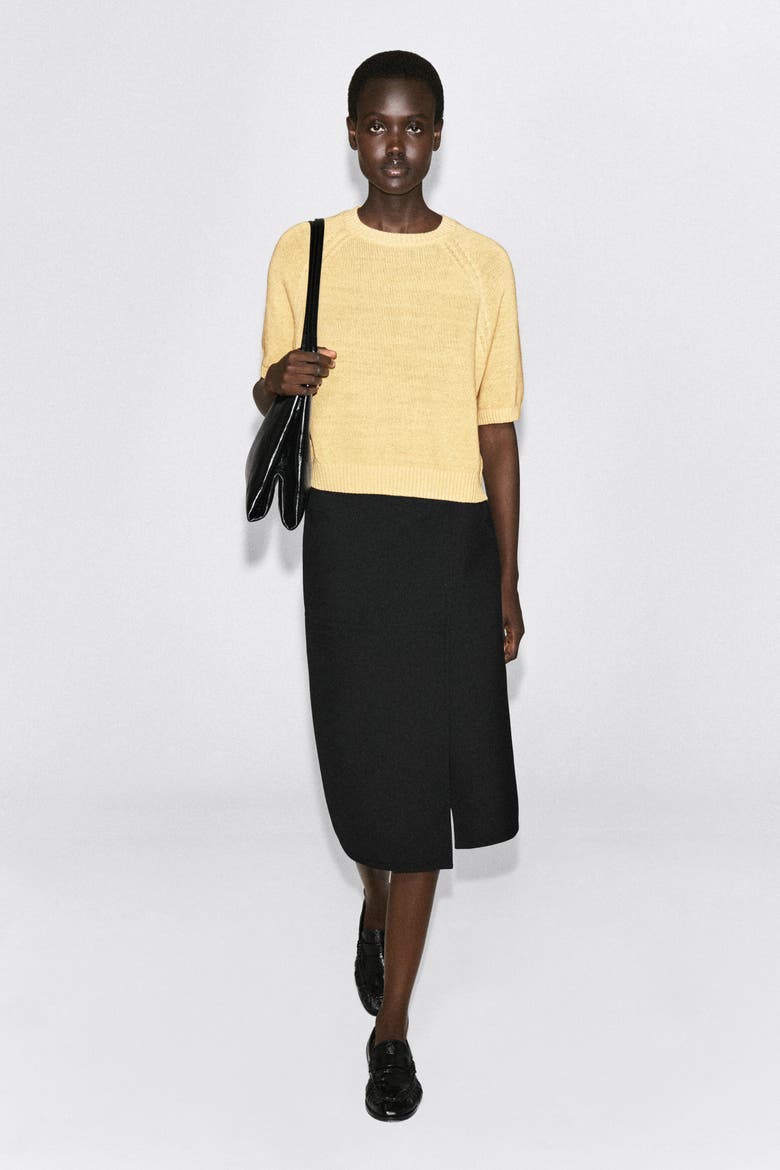 Shrunken Knitted Linen T-Shirt, Alternate, color, YELLOW
