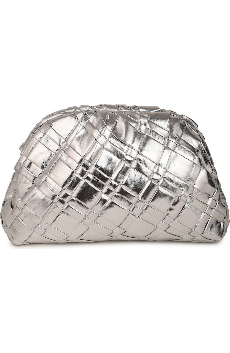 Rafe New York Aya Woven Leather Frame Clutch, Main, color, Silver