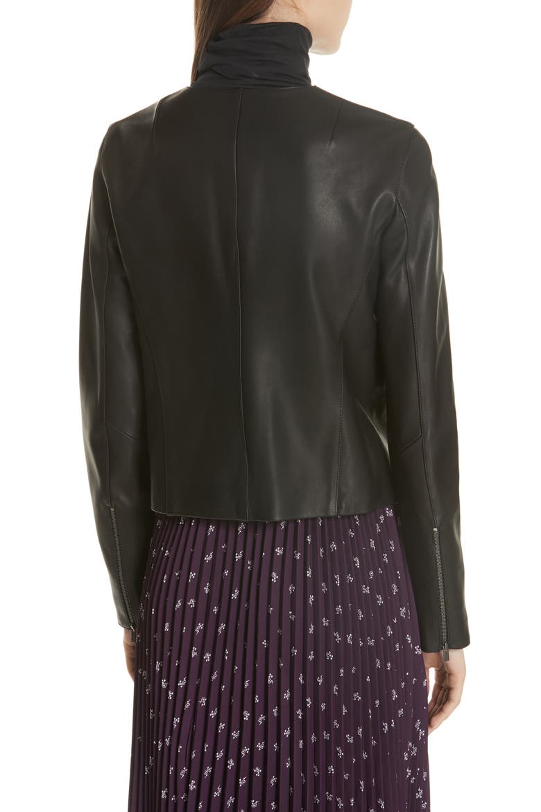 Collarless Leather Jacket, Alternate, color, BLACK