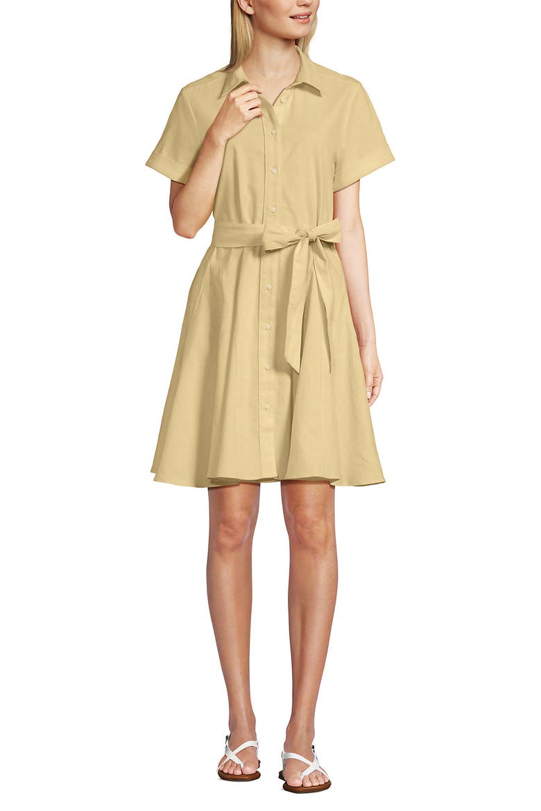 Linen Blend Button Front Dress with Godets, Main, color, Pale Sunbeam Yellow