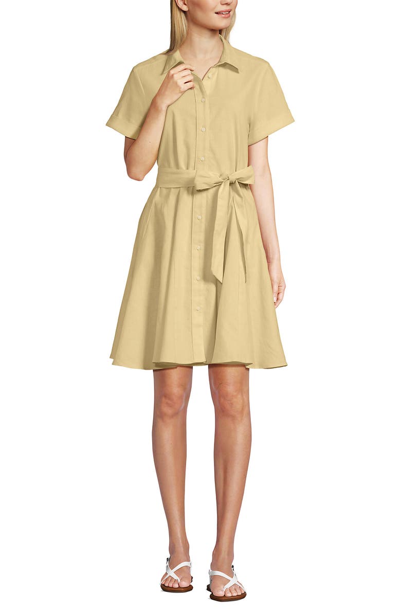 Lands' End Linen Blend Button Front Dress with Godets, Main, color, Pale Sunbeam Yellow