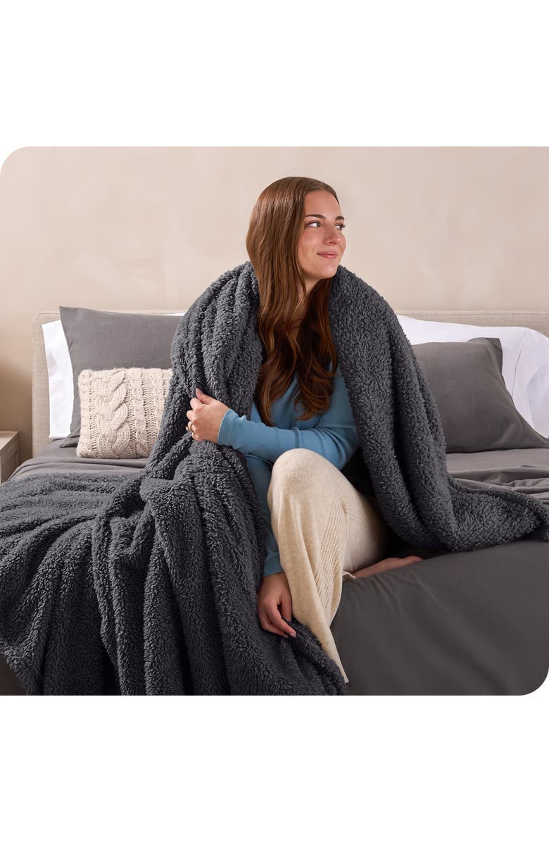 Bare Home Solid Faux Shearling Blanket, Alternate, color, Forged Iron Grey