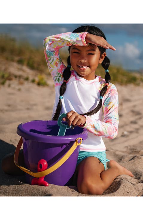 Girls Slim Long Sleeve Mock Neck UPF 50 Swim Rash Guard
