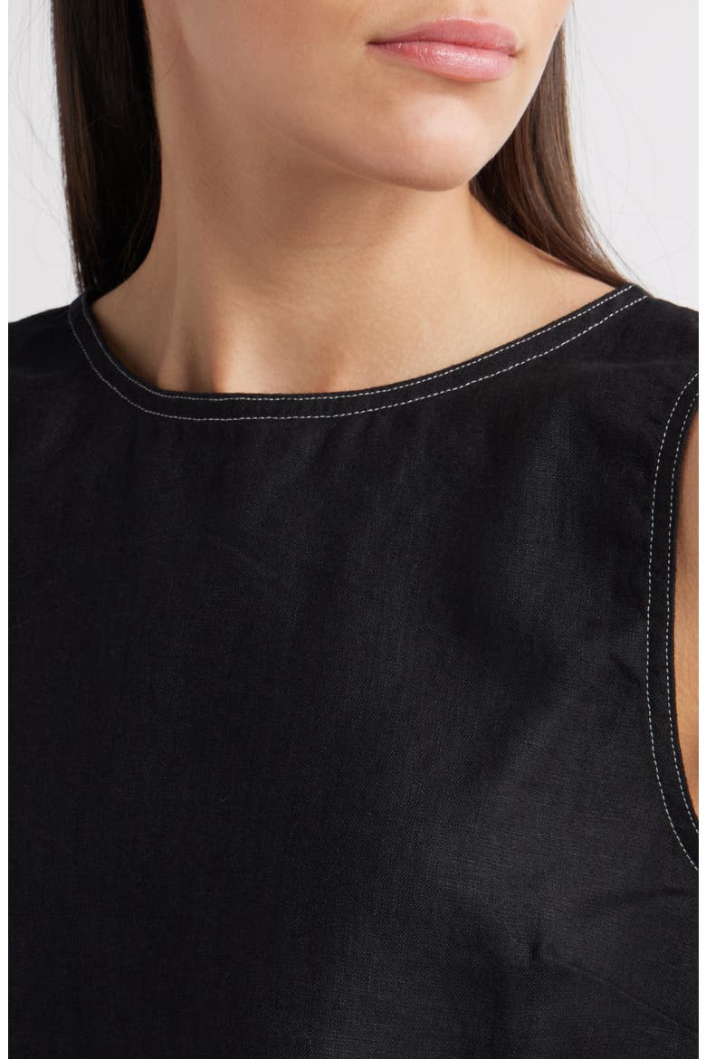 Pleated Linen Sleeveless Shell Top, Alternate, color, JET BLACK