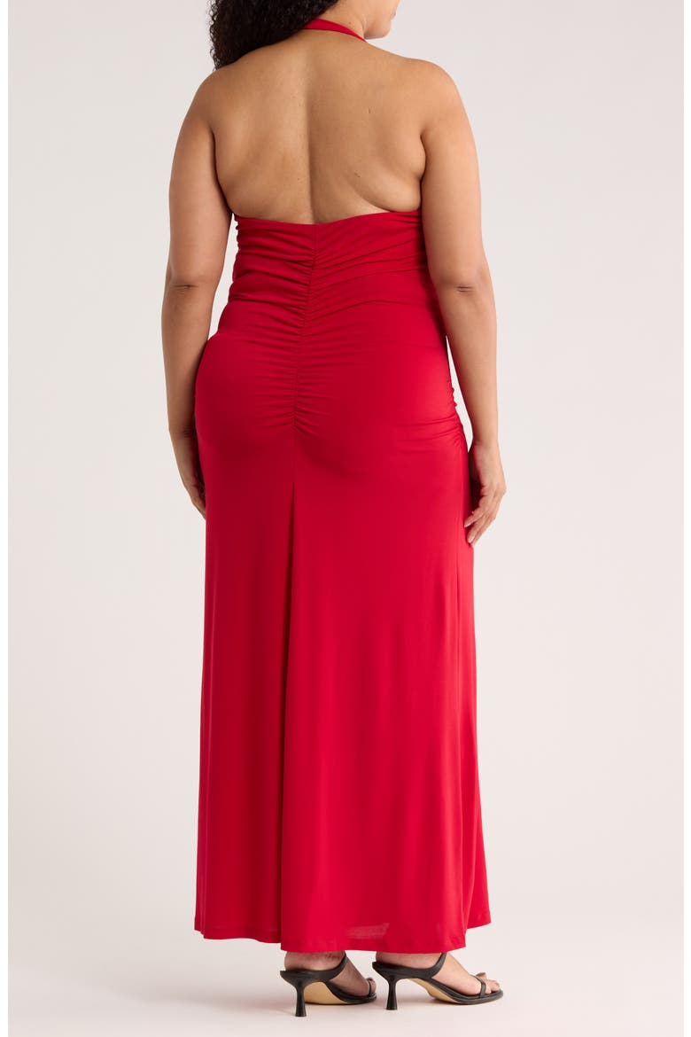 Ruched Back Halter Dress, Alternate, color, RED