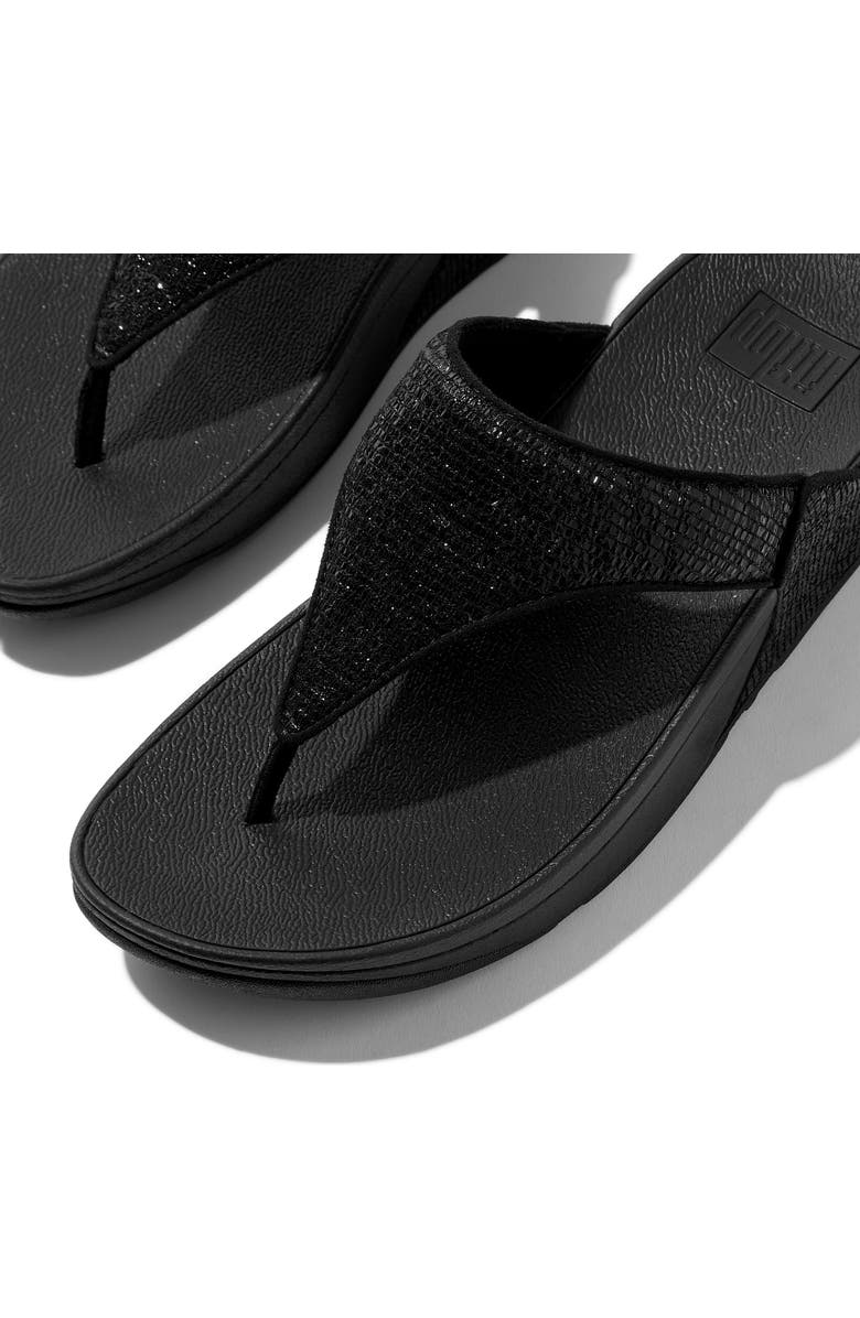FitFlop Lulu Crinkled-shimmer toe-post sandals, Alternate, color, Metallic Black