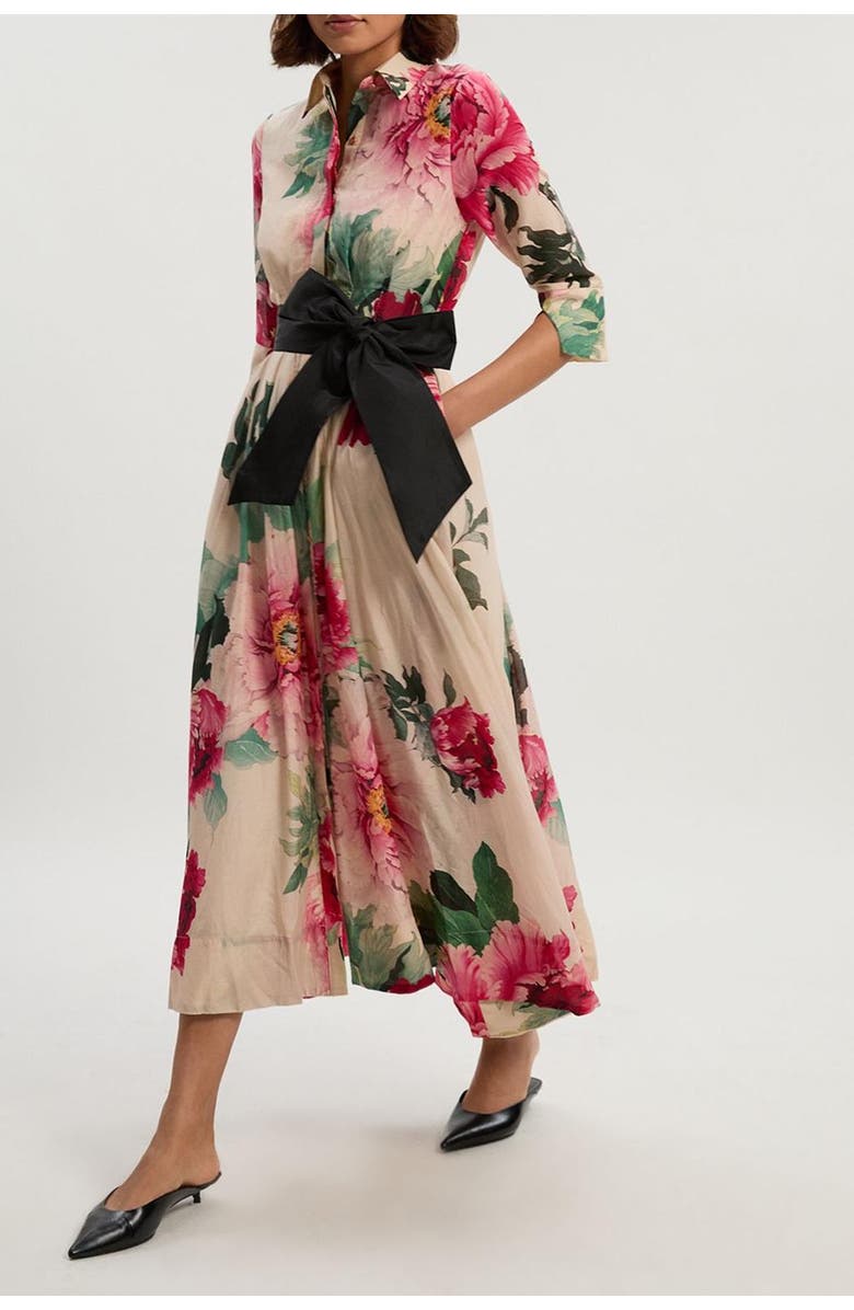 Karen Millen Floral Woven Belted Maxi Shirt Dress, Alternate, color, Floral