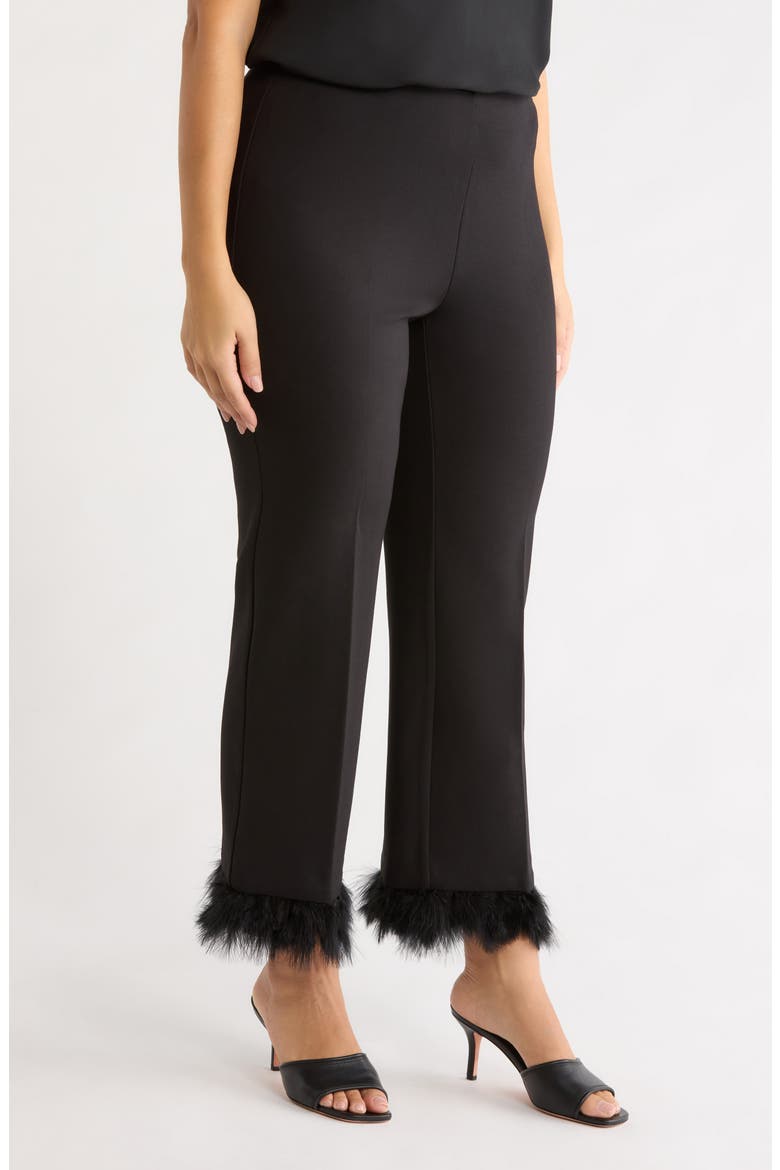 Hollywood Waist Feather Cuff Ankle Pants, Alternate, color, ANNE BLACK