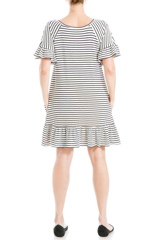 Max Studio Stripe Ruffle Short Sleeve Shift Dress