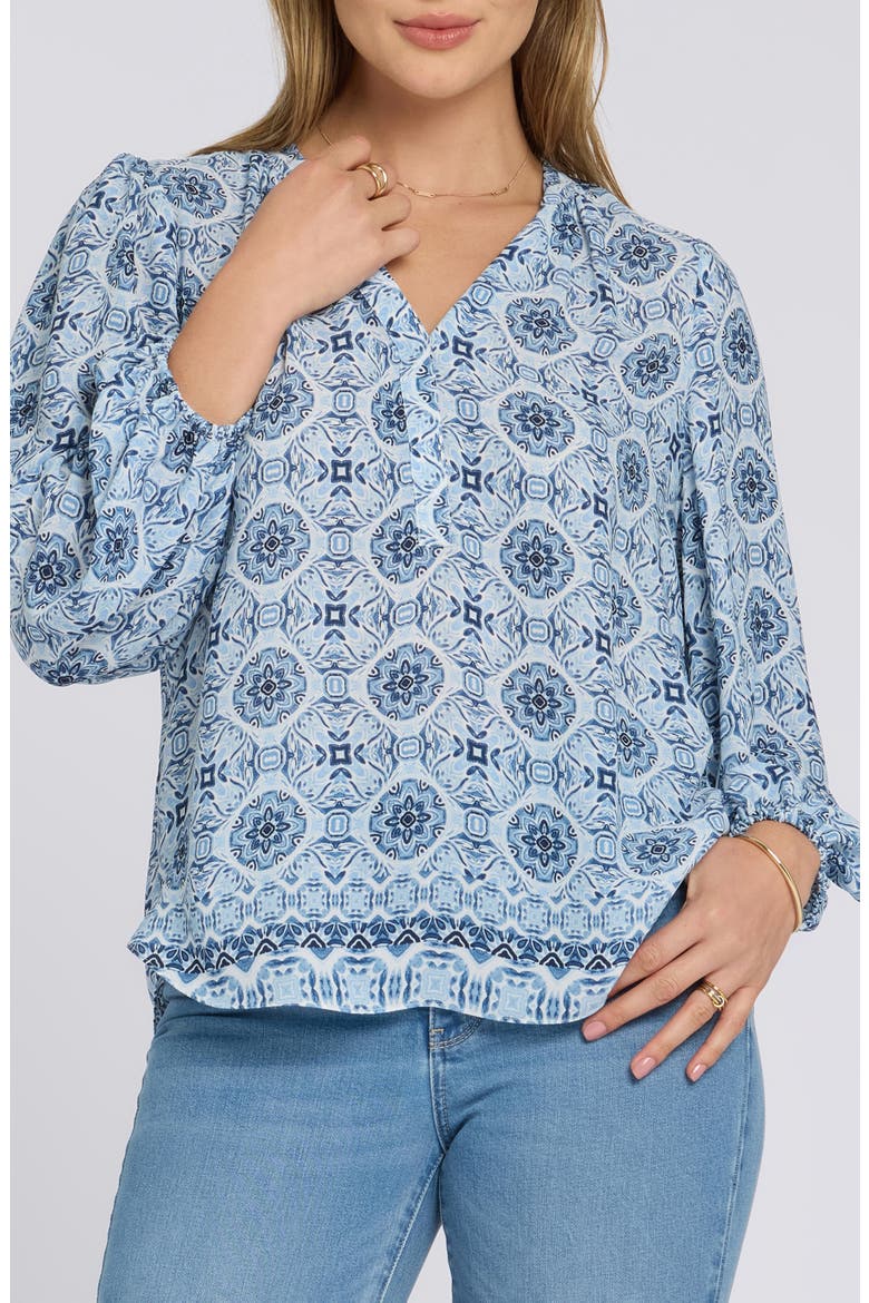 Print Puff Shoulder Top, Main, color, AZURE SKY