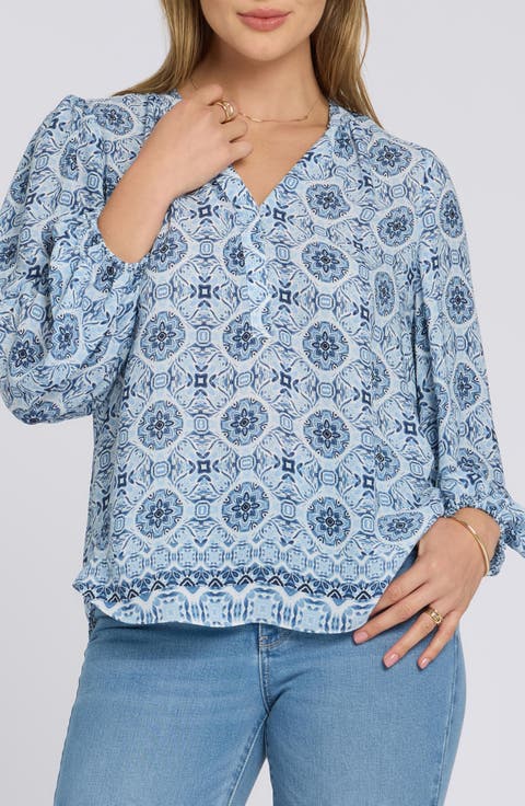 Print Puff Shoulder Top