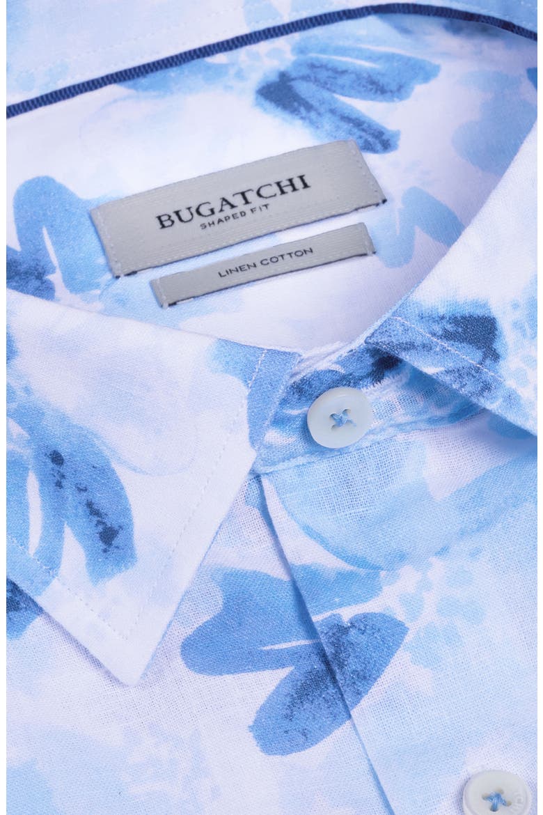 Orson Shaped Fit Abstract Floral Short Sleeve Linen & Cotton Button-Up Shirt, Alternate, color, CLASSIC BLUE