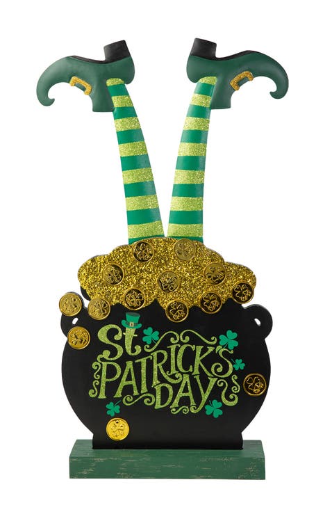Wooden St. Patrick's Leprechaun Pot of Gold Porch Decor