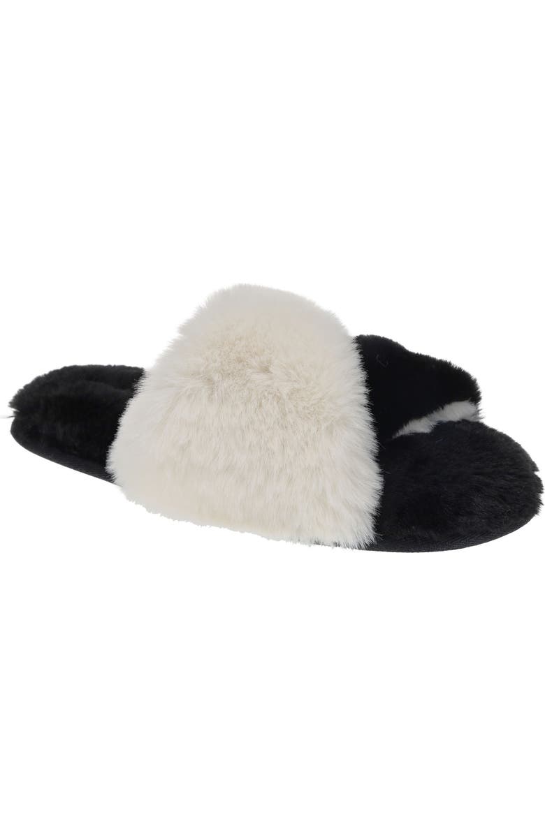 Rachel Roy Plush Twist Faux Fur Slide Slipper, Main, color, Black