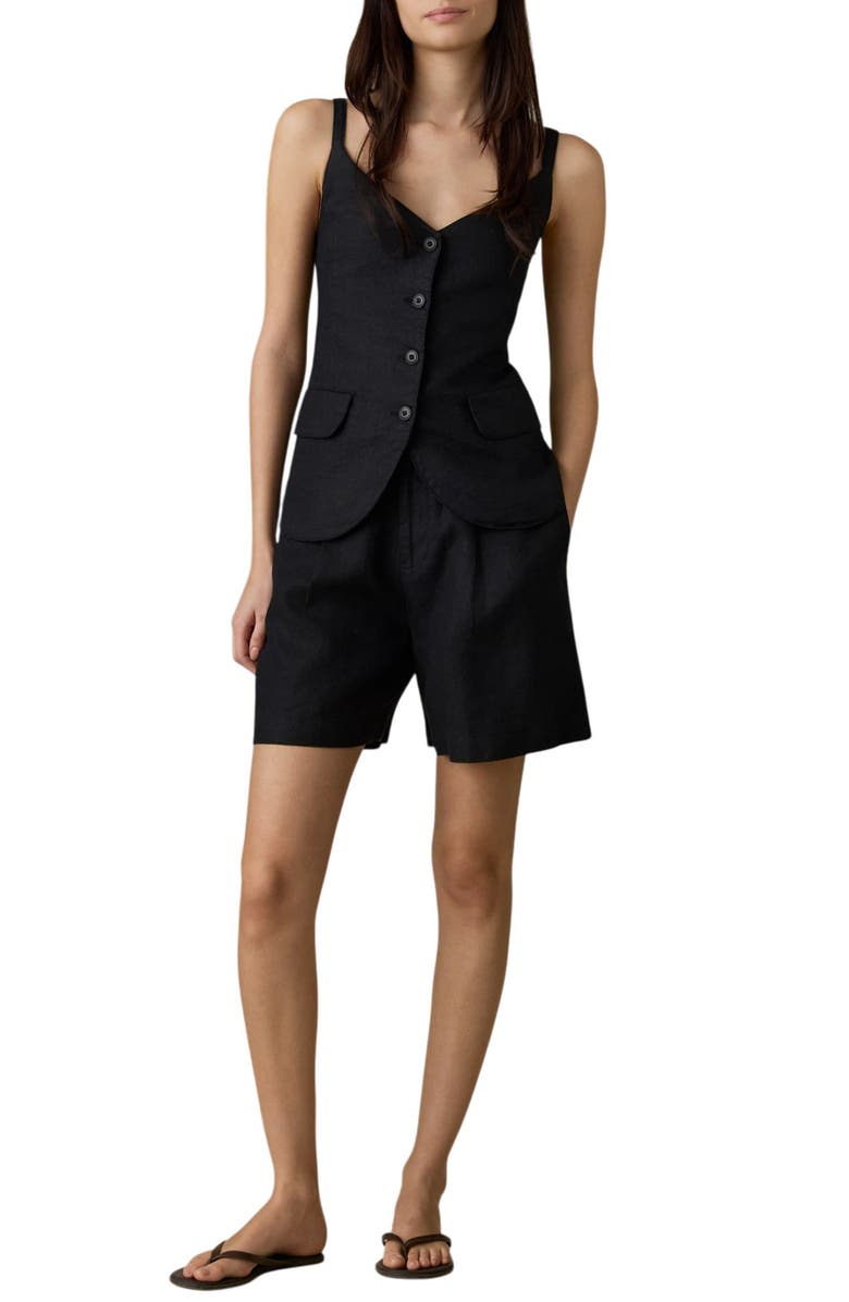 Faherty Sun Strider Pleated Linen Shorts, Main, color, Black