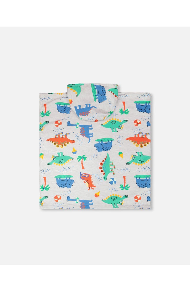 Deux par Deux Hooded Dinosaur Beach Towel, Alternate, color, Grey Printed Baby Dinosaurs