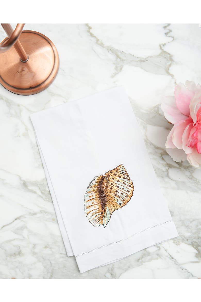 Spotted Shell Woven Linen Kitchen Towel, Alternate, color, brown