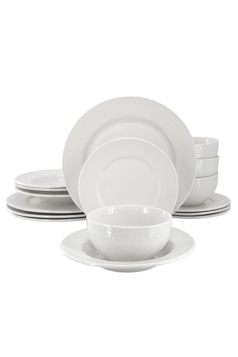 Soyer 16 Piece Textu Design Double Bowl Porcelain Dinnerware Set, Main, color, White