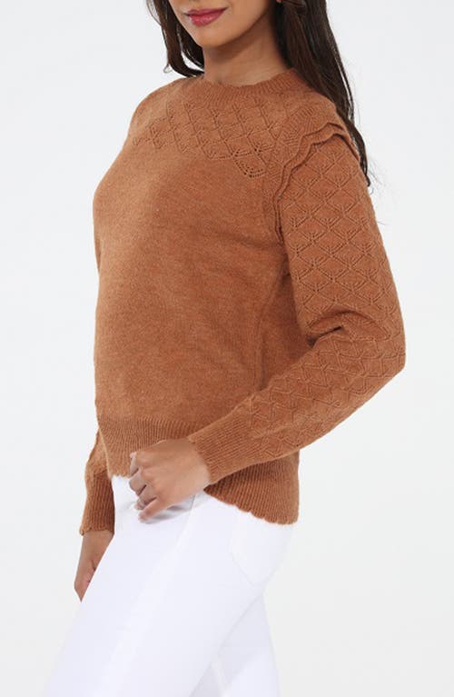 Rain And Rose Pointelle Sweater In Brown
