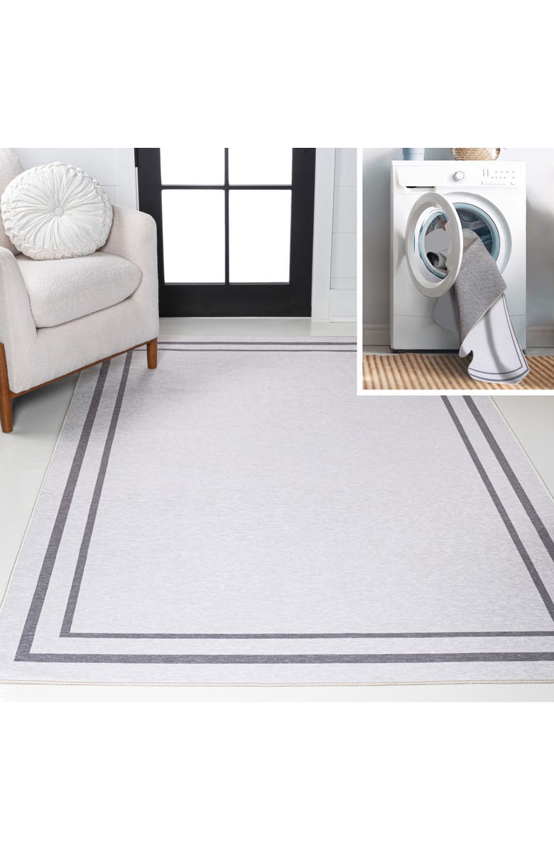 JONATHAN Y Sloane Classic 2-Stripe Border Washable Area Rug, Main, color, White/Gray