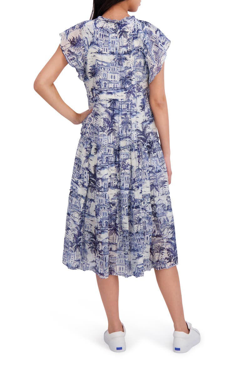 Flutter Sleeve Babydoll Dress, Alternate, color, WHITE/ DENIM
