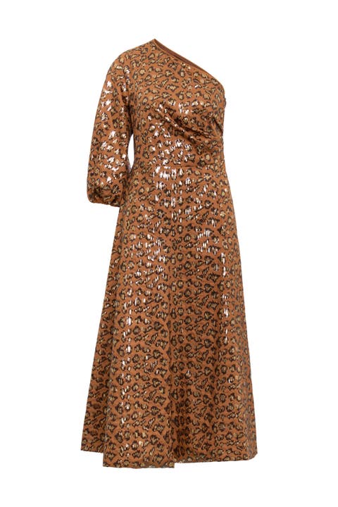 One Shoulder Dress With Leopard Sequins