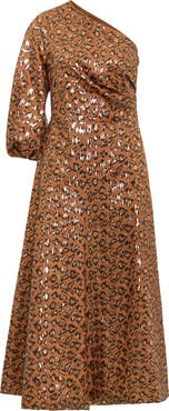 Maison Common One Shoulder Dress With Leopard Sequins