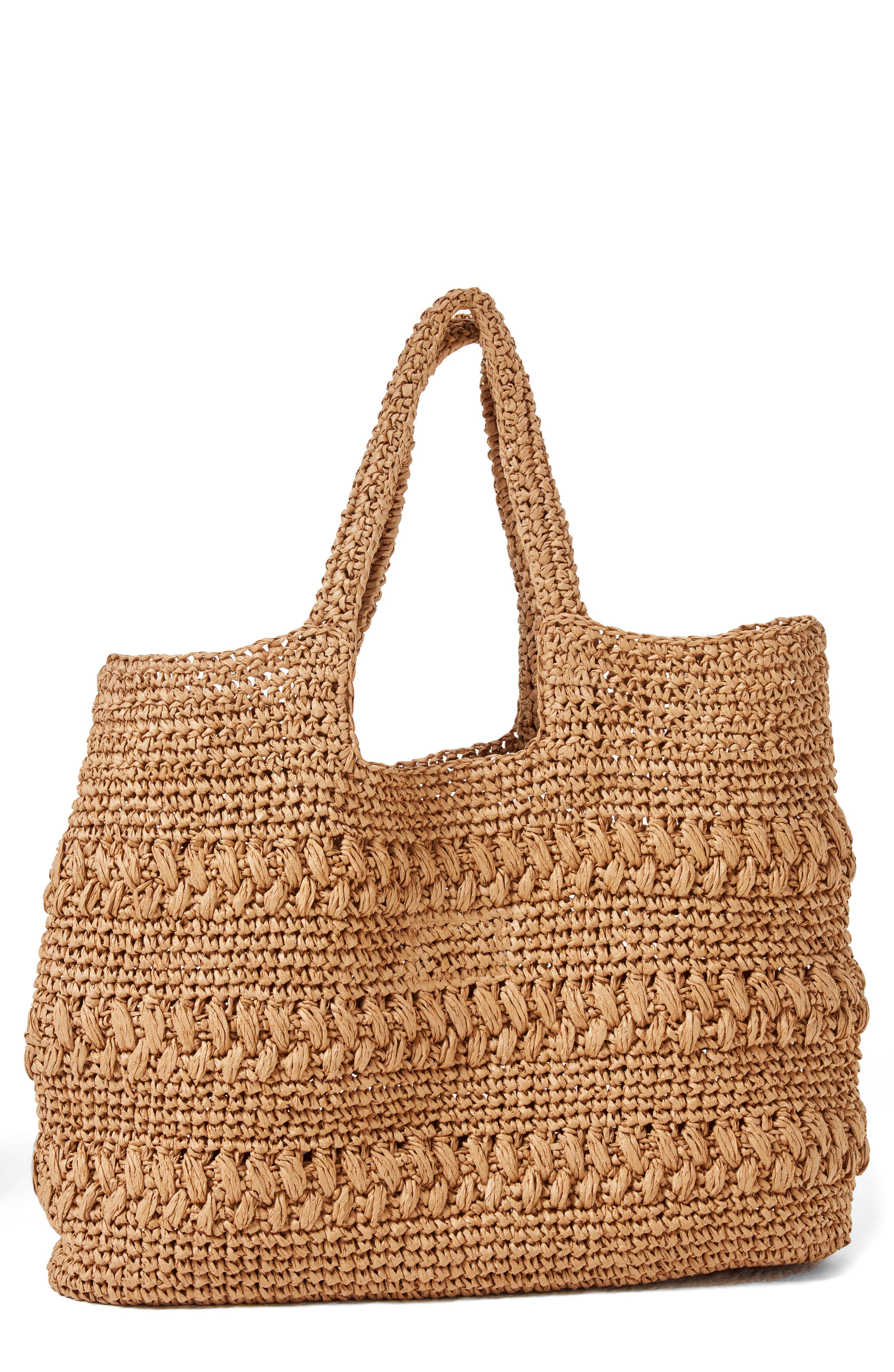 LSPACE Changing Tides Crocheted Raffia Tote, Main, color, Natural