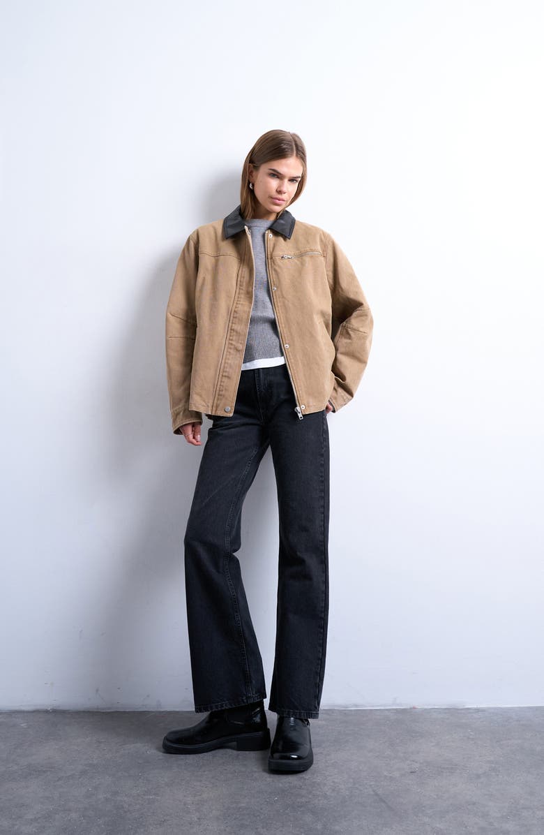 Topshop Zip Through Barn Jacket, Alternate, color, Tan