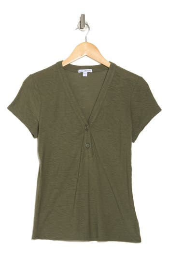 James Perse V-neck Cotton Blend Henley In Trooper