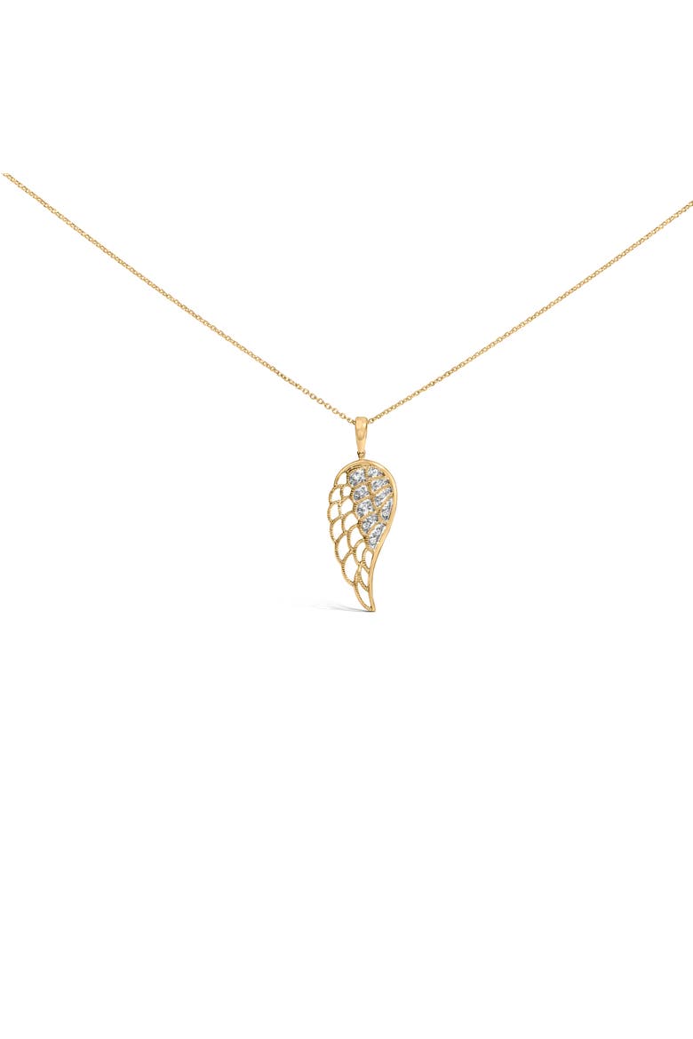 Gold Vermeil Diamond Accent Angel Wing Pendant Necklace, Main, color, Silver