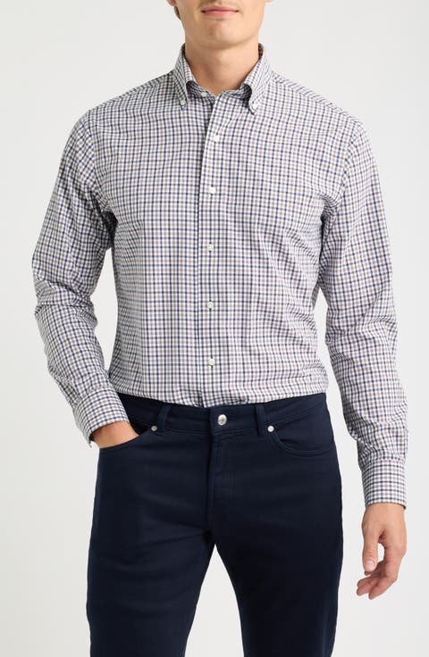 Clarence Tailored Fit Check Performance Poplin Button-Down Shirt