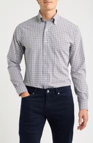 Peter Millar Clarence Tailored Fit Check Performance Poplin Button-Down Shirt