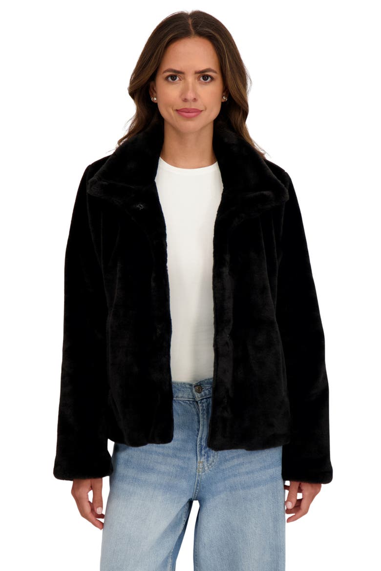 Short Faux Fur Jacket, Alternate, color, BLACK