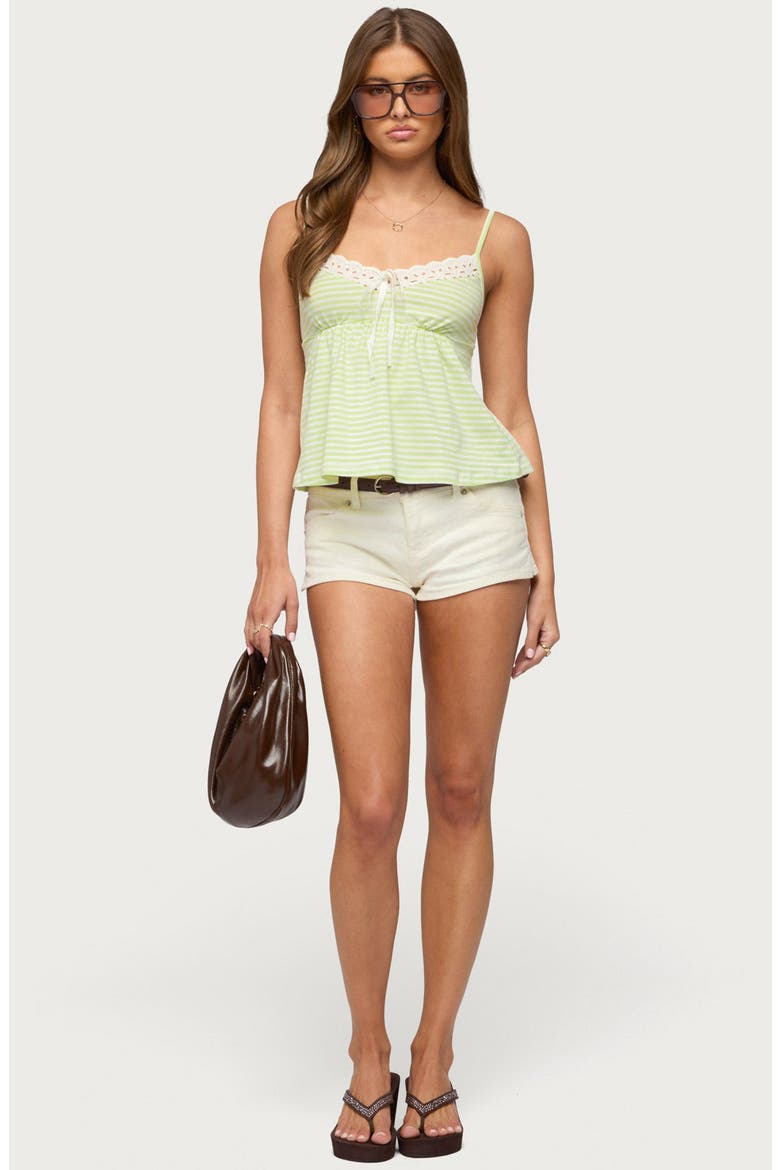 Cindee Contrast Stripe Babydoll Top, Alternate, color, WHITE-AND-GREEN
