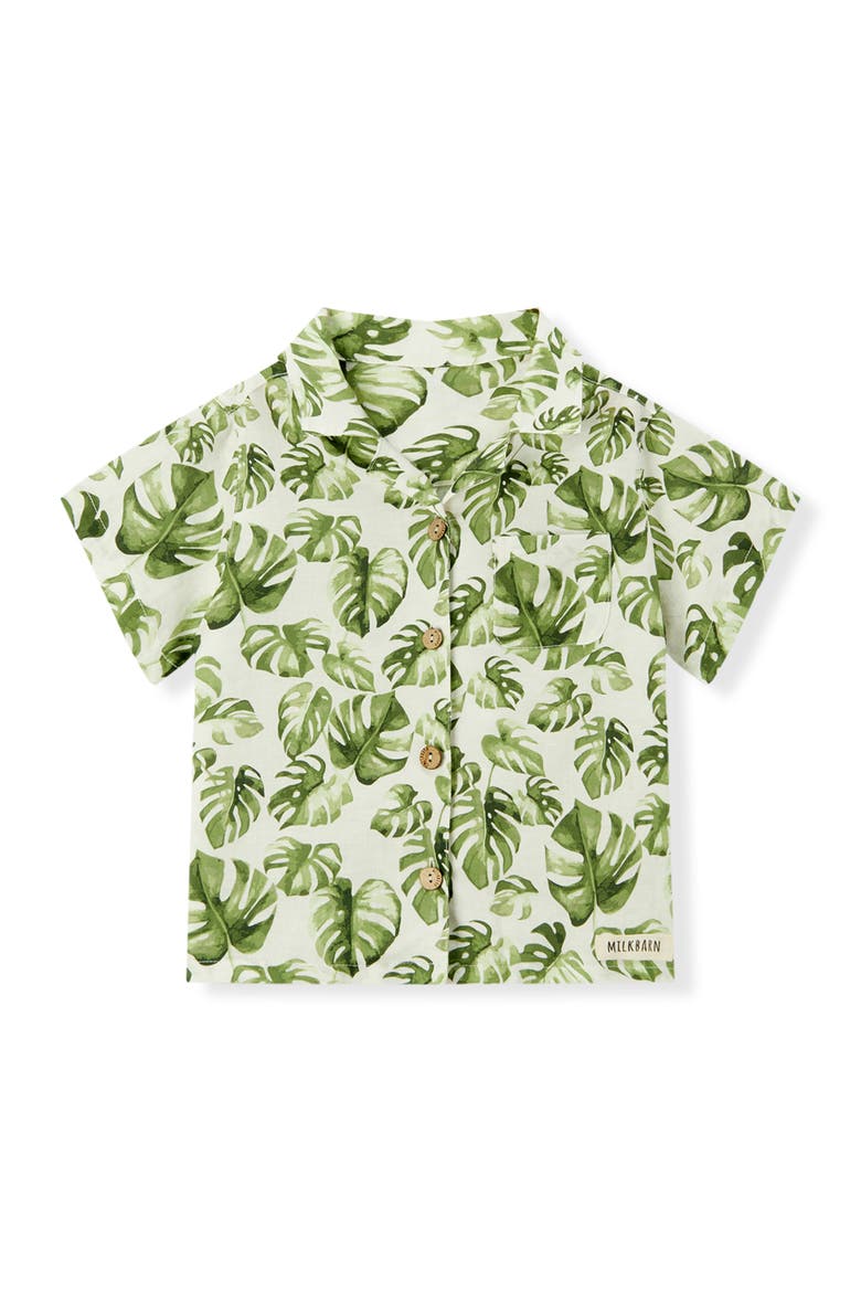 Linen Button-Up Shirt and Shorts Set, Alternate, color, Island Leaf