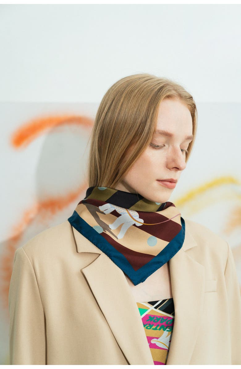 Lost Pattern NYC "Pan Pan" Silk Bandana, Alternate, color, Coffee