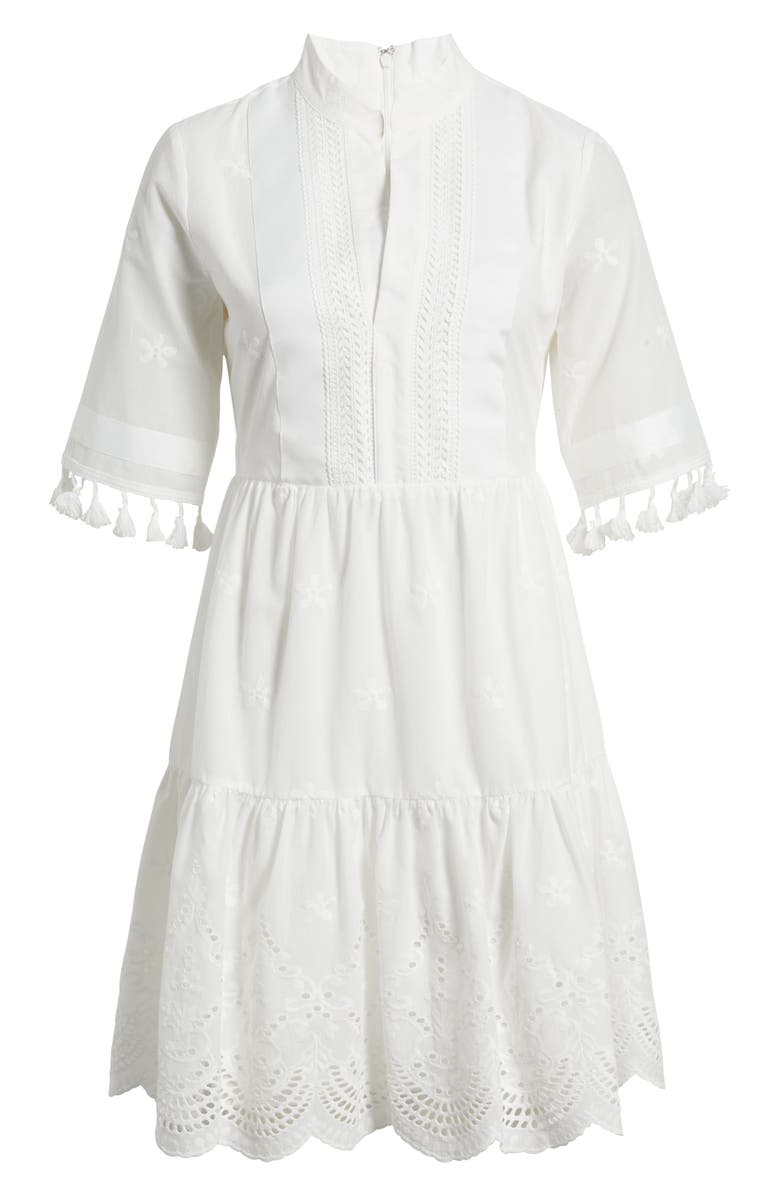 Tahari ASL Eyelet Embroidery Tiered Cotton Shift Dress, Alternate, color, 