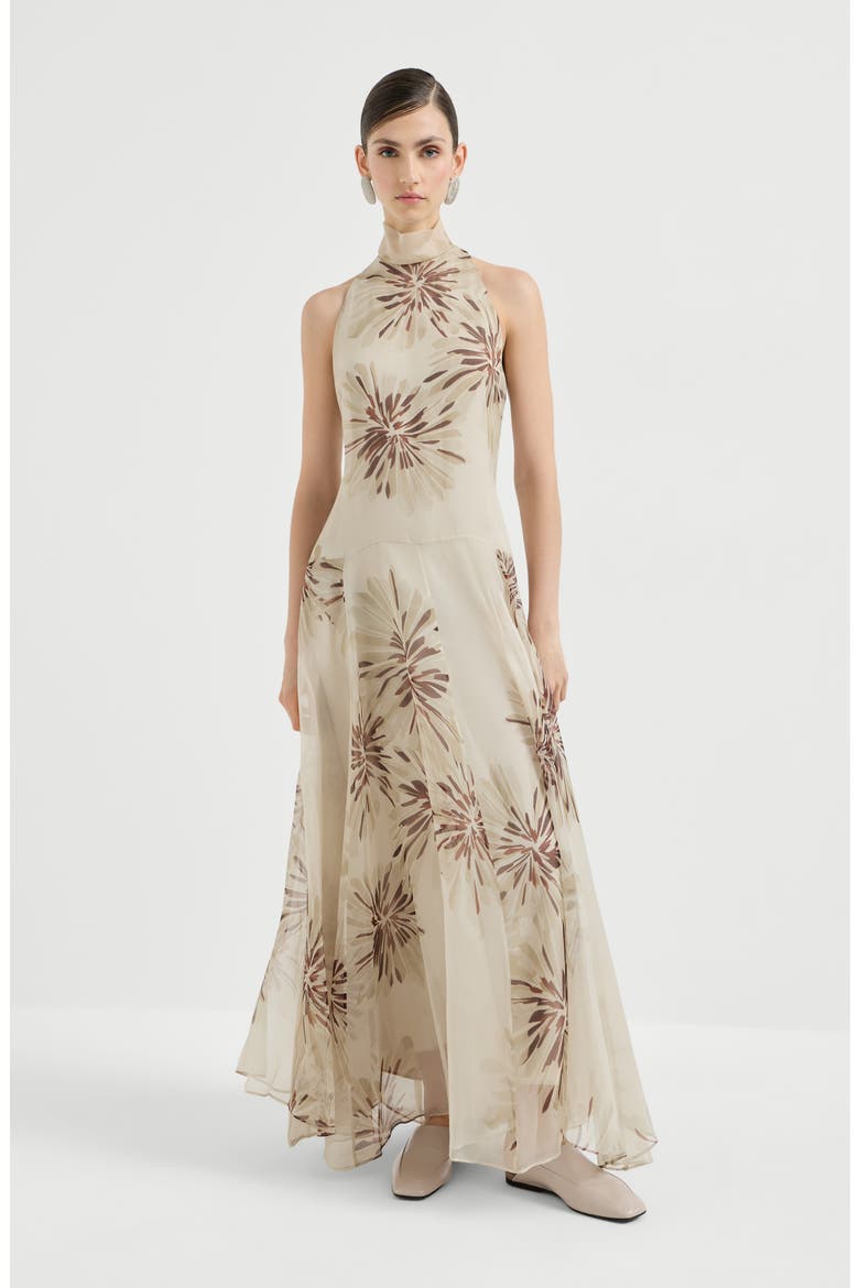 Bloom print organza dress, Main, color, Beige