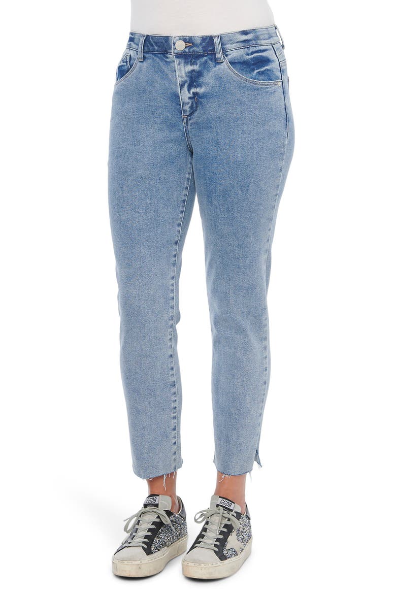 Ab-Solution High Waist Raw Hem Straight Leg Jeans (Nordstrom Exclusive), Main, color, LIGHT BLUE