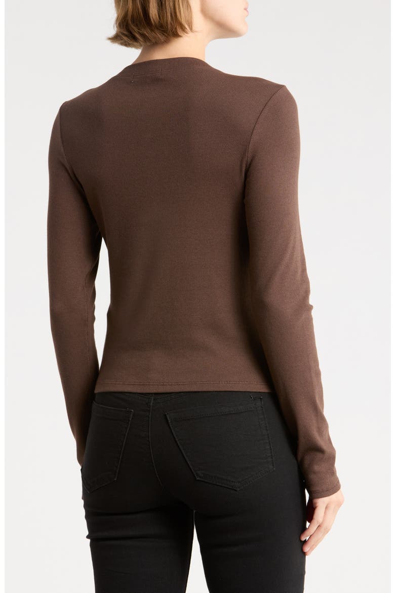 Essie Ribbed Long Sleeve Button Top, Alternate, color, ESPRESSO